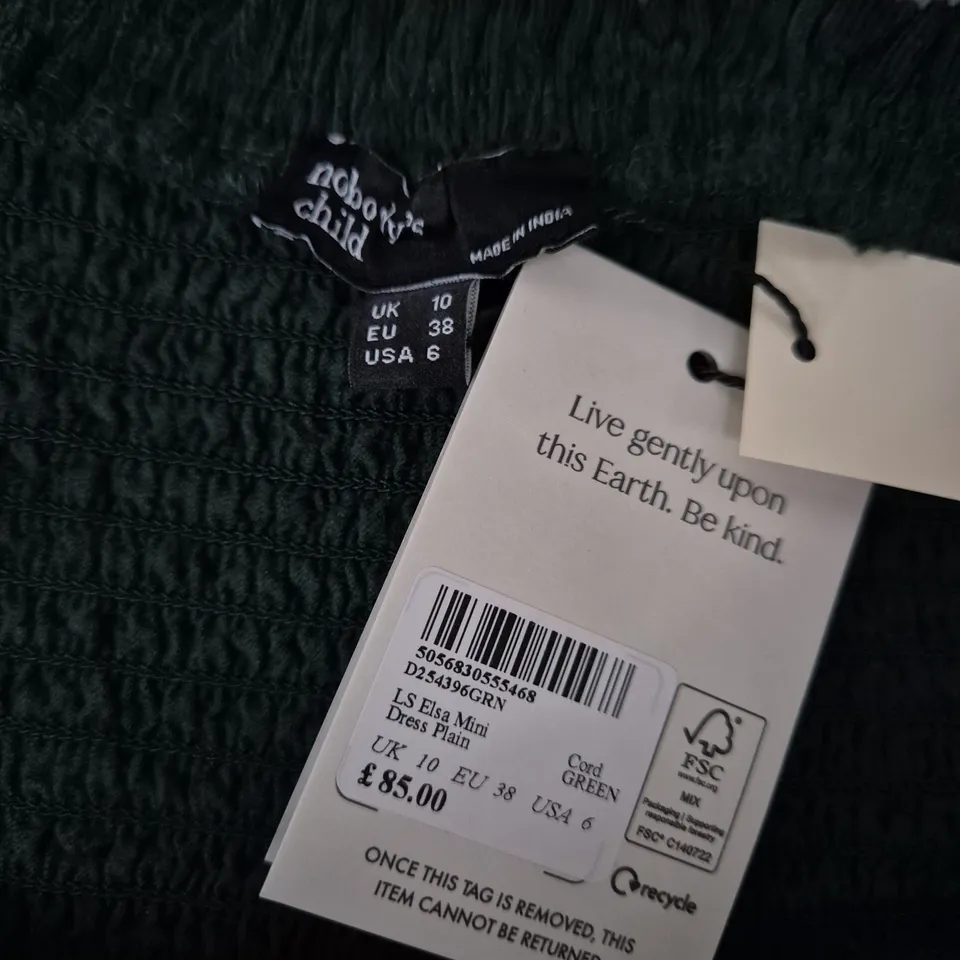 NOBODY'S CHILD ELSA MINI DRESS – GREEN, UK 10
