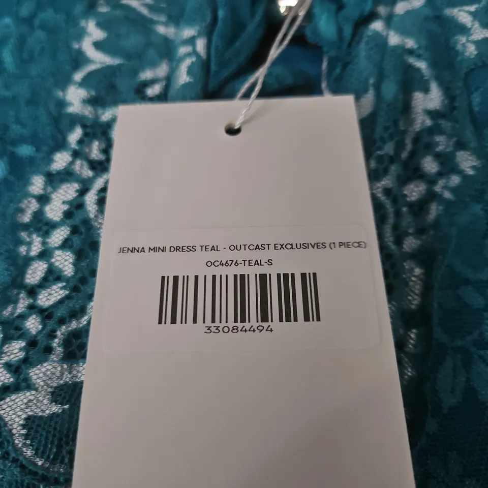 OUTCAST JENNA MINI DRESS TEAL – WOMEN’S LACE MINI DRESS, SIZE S
