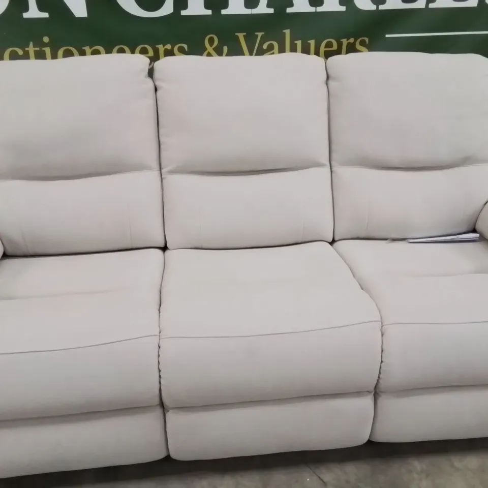 QUALITY DESIGNER 3 SEATER MANUAL RECLINING FABRIC UPHOLSTERED GREY WOVEN SOFA