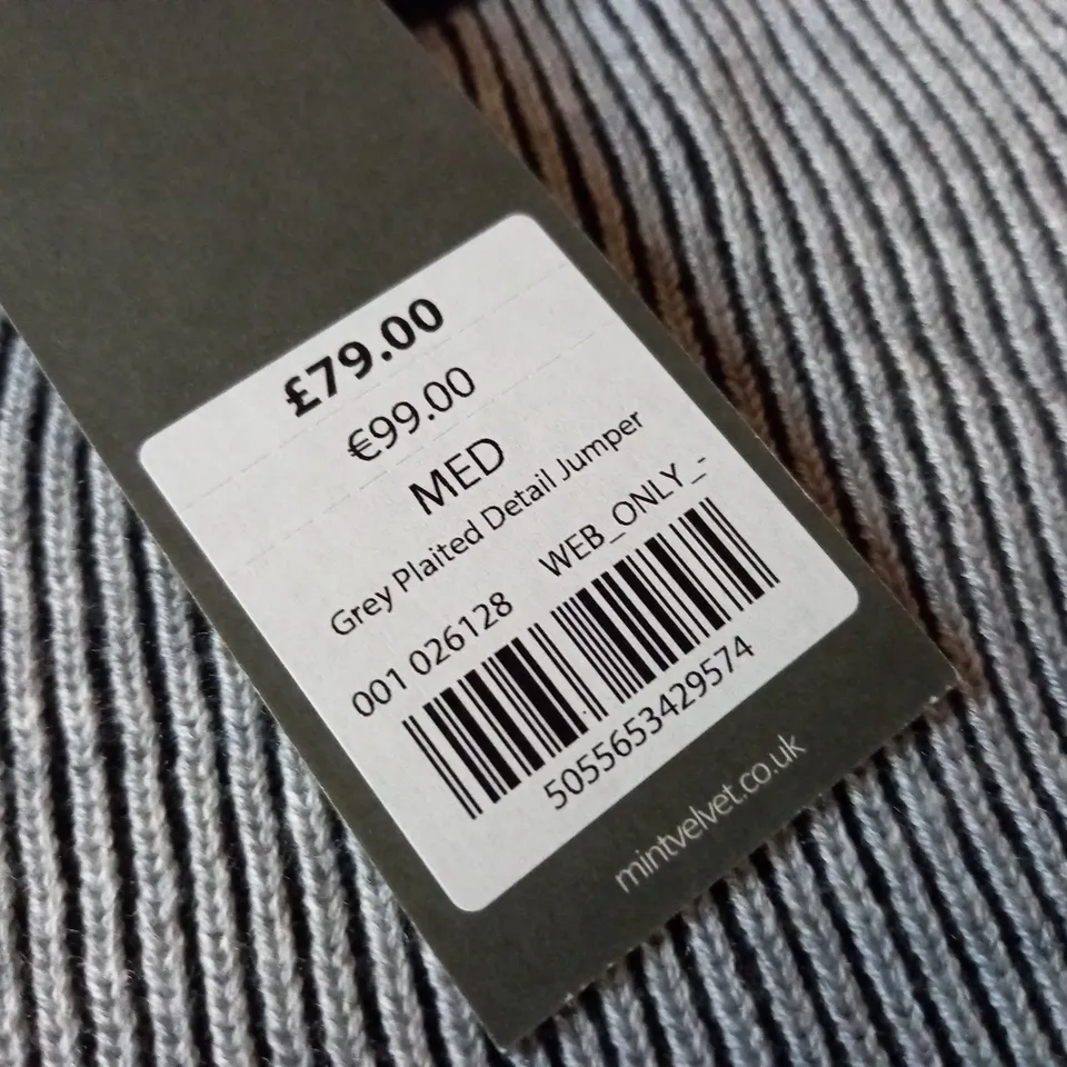 MINT VELVET GREY PLAITED DETAIL JUMPER - MED