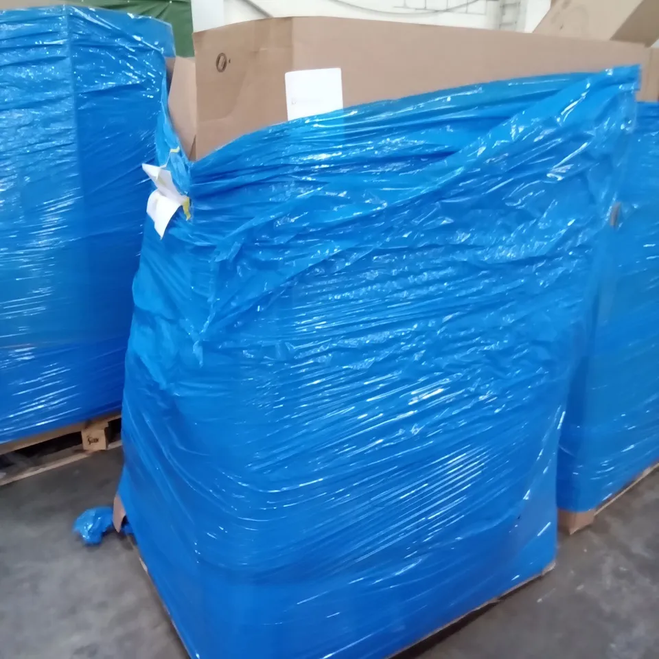 PALLET OF ASSORTED ITEMS INCLUDING EVOLUTION CUTTING CHOP SAW, TOSCANA MIRROR,  BAMBOO BATHTUB CADDY, NICEC FOLDOUT CAMPING CHAIR, TATKRAFT CLOTHES RACK, AMAGABELI SENSOR TRASH CAN