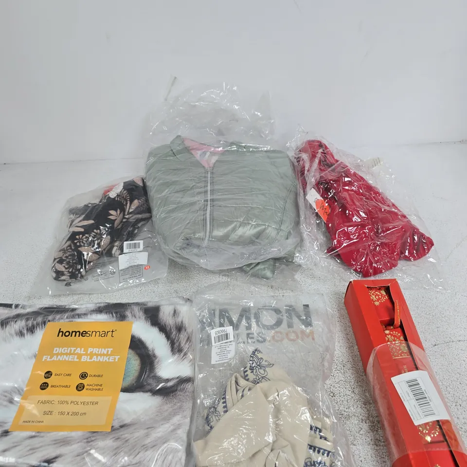 BOX OF APPROXIMATELY 10 ASSORTED ITEMS INCLUDING MOLTON BROWN CHRISTMAS CRACKER, &MAISIE RED CARDIGAN AND LA MAREY DRESS