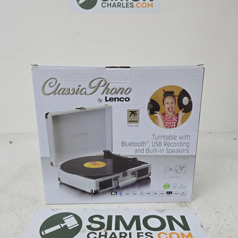 LENCO CLASSIC PHONO TT-115CR TURNTABLE WITH BLUETOOTH, USB RECORDING AND BUILT-IN SPEAKERS
