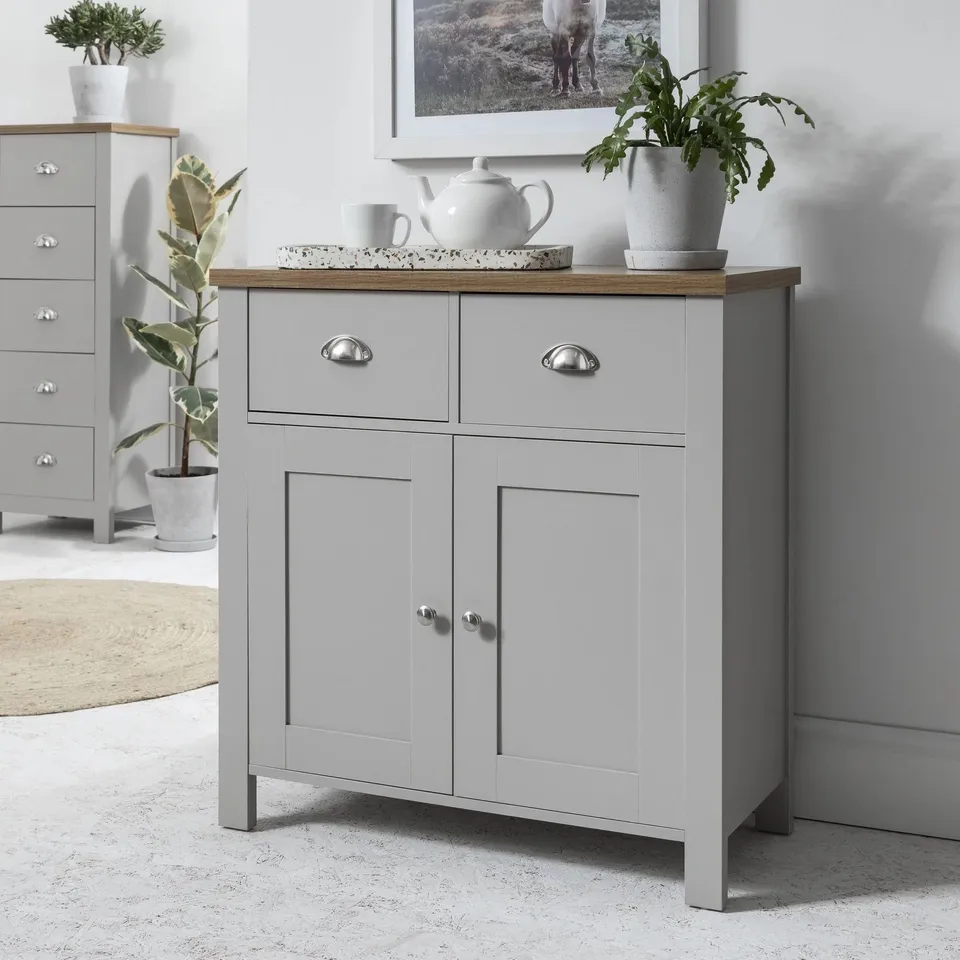 BOXED AVRILYN 2 DOOR STORAGE CABINET - GREY