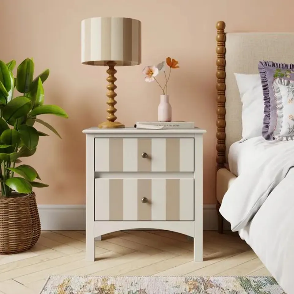 BOXED BEATRICE WIDE 2 DRAWER BEDSIDE TABLE - NATURAL (1 BOX)