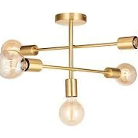 BOXED SOHAN SATIN BRASS MODERN INDUSTRIAL 5 LIGHT SEMI FLUSH CEILING LIGHT