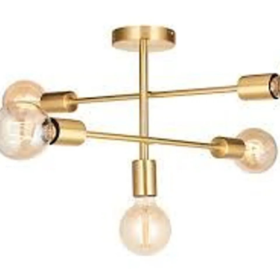 BOXED SOHAN SATIN BRASS MODERN INDUSTRIAL 5 LIGHT SEMI FLUSH CEILING LIGHT