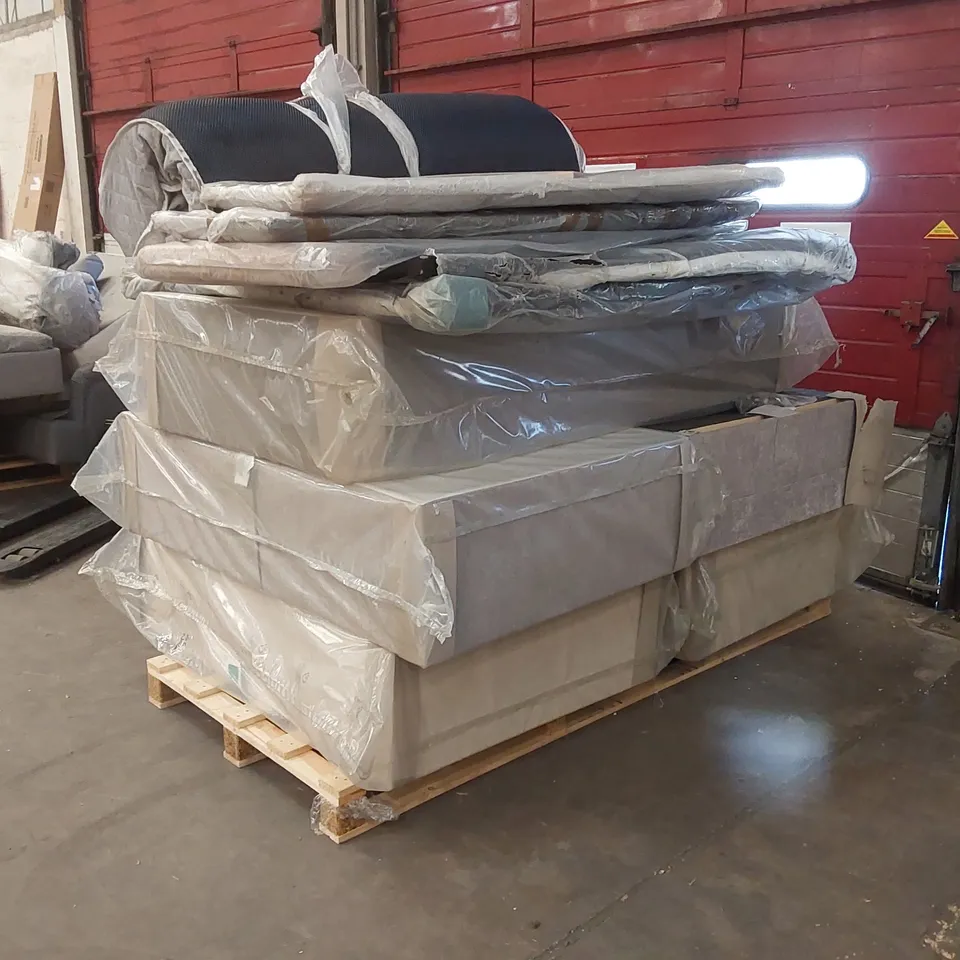 PALLET CONTAINING APPROXIMATELY 5X DIVAN BASE PARTS, 5X HEADBOARDS, 1X MATTRESS 