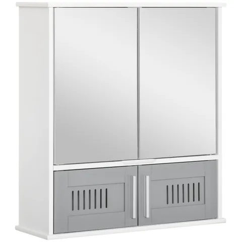 BOXED KLEANKIN BATHROOM MIRROR CABINET, WALL MOUNTED STORAGE CUPBOARD WITH DOUBLE DOORS AND ADJUSTABLE SHELF, BATHROOM ORGANIZER, GREY