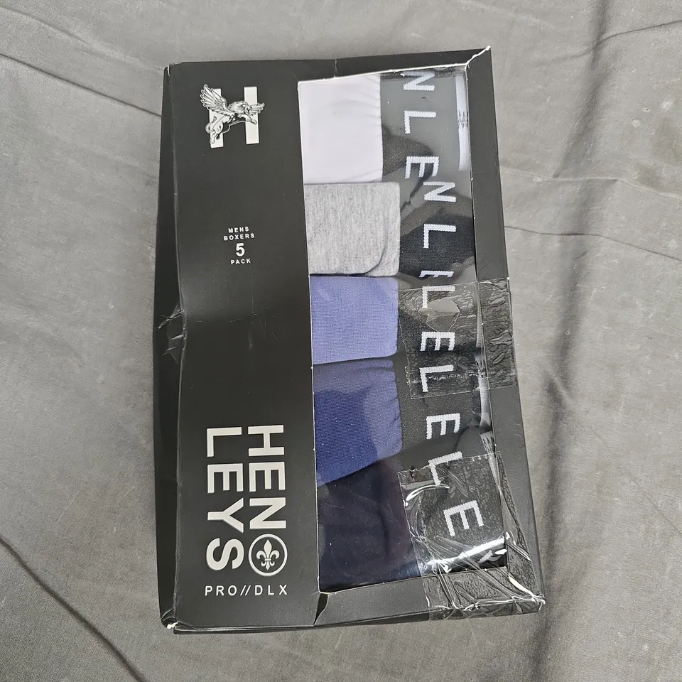 BOXED HENLEYS MEN'S BOXER SHORTS 5 PACK – XL, ASSORTED COLOURS