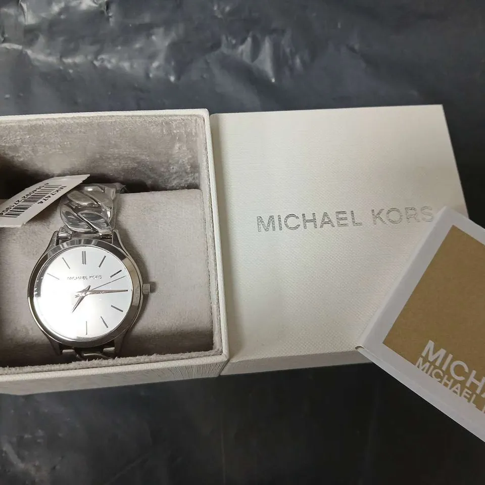 BOXED MICHAEL KORS ALL STAINLESS STEEL WHITE FACED WATCH