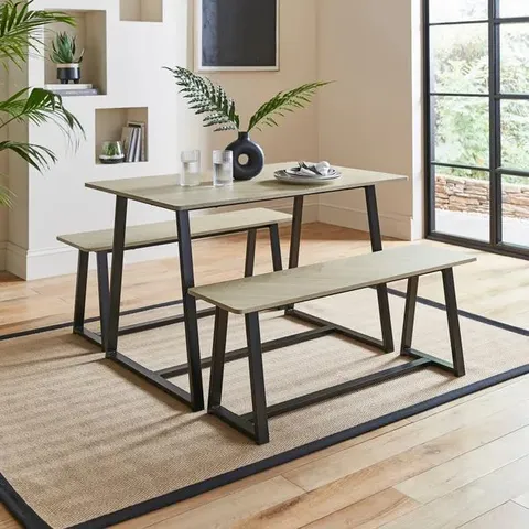BOXED MAVEN 4 SEATER DINING TABLE AND BENCH SET - LIGHT WOOD (1 BOX)