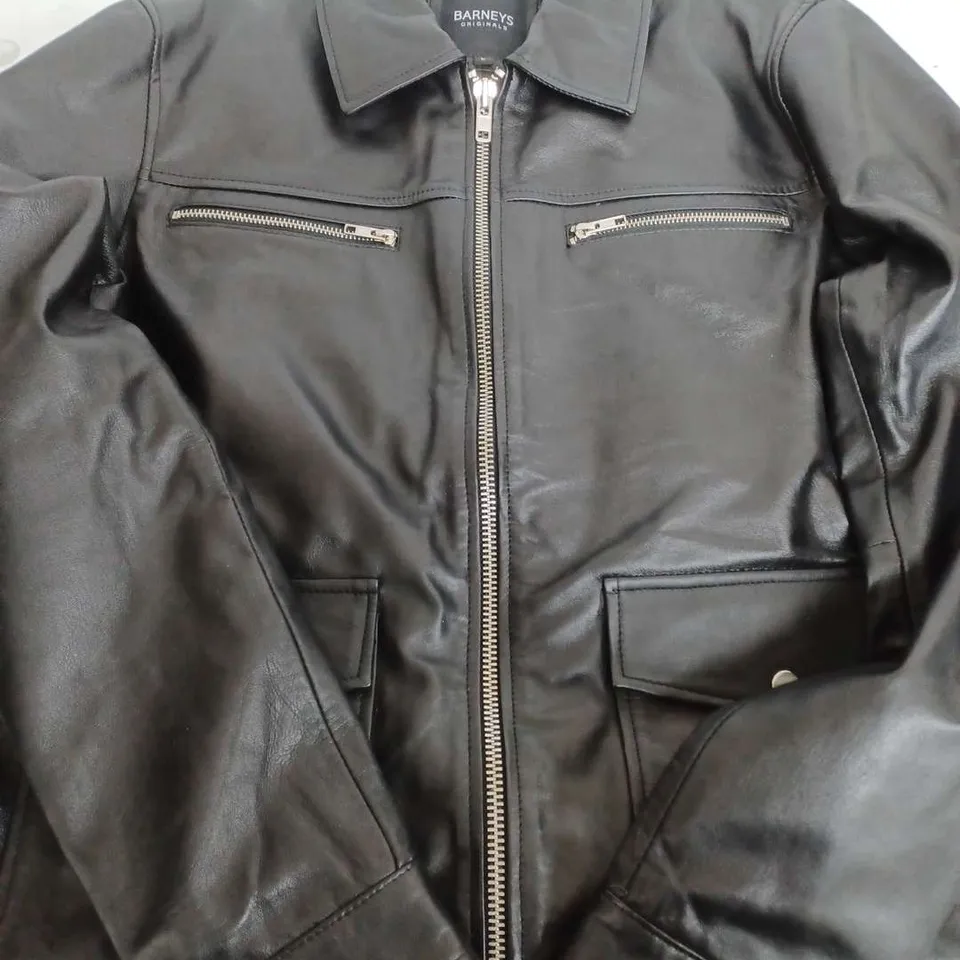 BARNEYS FAUX LEATHER BLACK JACKET - LARGE