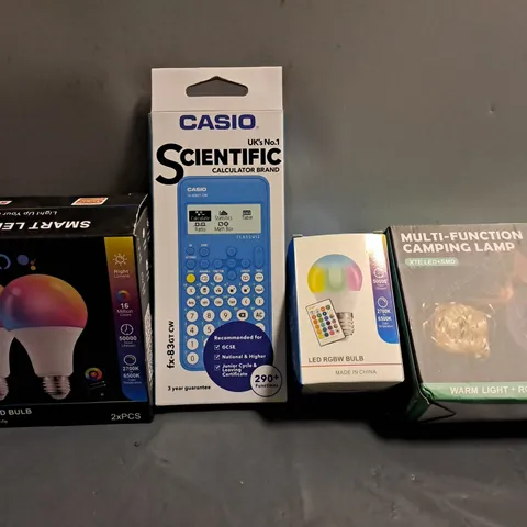 APPROXIMATELY 10 ASSORTED ITEMS TO INCLUDE - CASIO SCIENTIFIC CALCULATOR , CAMPING LAMP , SMART LED BULB ETC