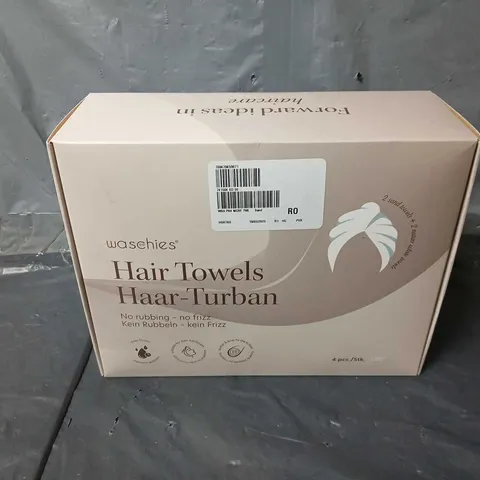 BOXED AND SEALED WASCHIES HAIR TOWELS 4 PACK