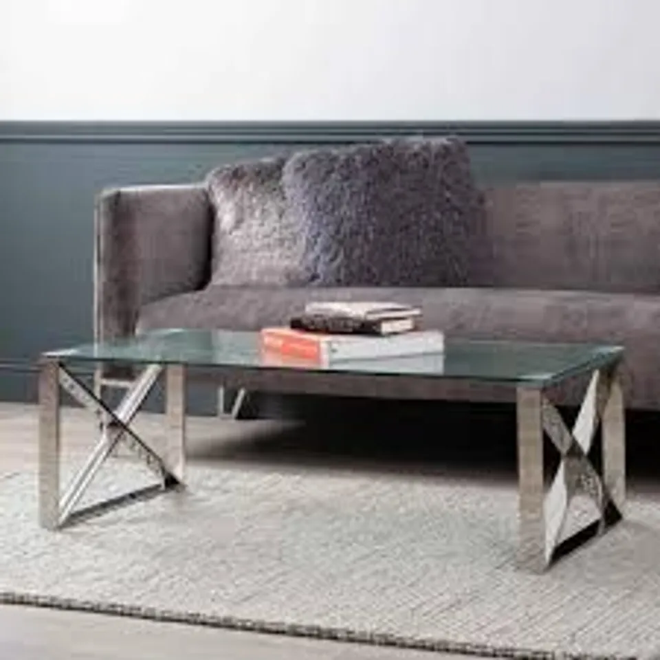 BRAND NEW BOXED HOMESDIRECT365 VALUE ZENITH STAINLESS STEEL COFFEE TABLE 