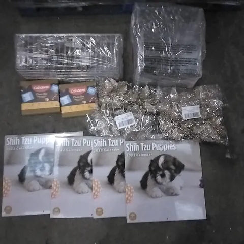 PALLET OF ASSORTED ITEMS INCLUDING LUXURY CHRISTMAS PUDDING, BRIGHT DAY COMPANY PLANNER, SHIH TZU 2022 CALENDER, TOY IAN GLITTER ORNAMENTS, CANDEREL CHOCO BAR, IPAD MINI 6 CASE