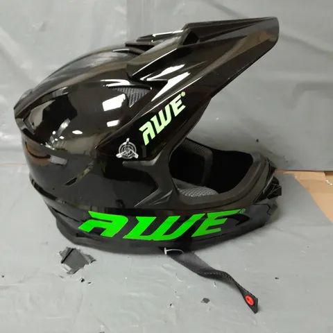 AWE DIRTBIKE/MOTORCROSS CRASH HELMET - BLACK/GREEN