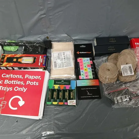APPROXIMATELY 10 ASSORTED HOUSEHOLD ITEMS TO INCLUDE - MORTICE DOOR LOCK, HIGHLIGHTERS, AND TOOTHPICKS ETC. 