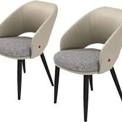 BOXED SET OF 2 MID-CENTURY MODERN DINING CHAIRS, UPHOLSTERED CURVED BACK - GREY (1 BOX)