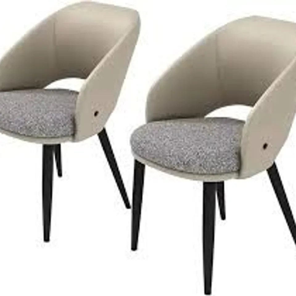 BOXED SET OF 2 MID-CENTURY MODERN DINING CHAIRS, UPHOLSTERED CURVED BACK - GREY (1 BOX)