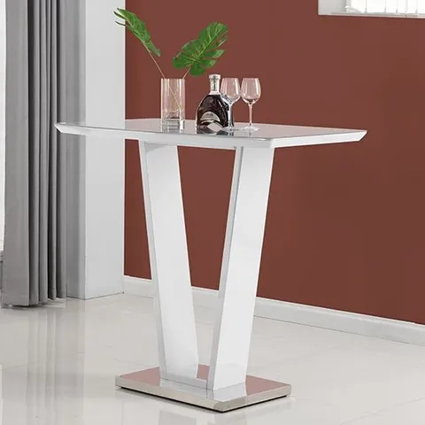 BOXED ILKO WHITE BAR TABLE WITH SUPER WHITE GLASS TOP (1 BOX)