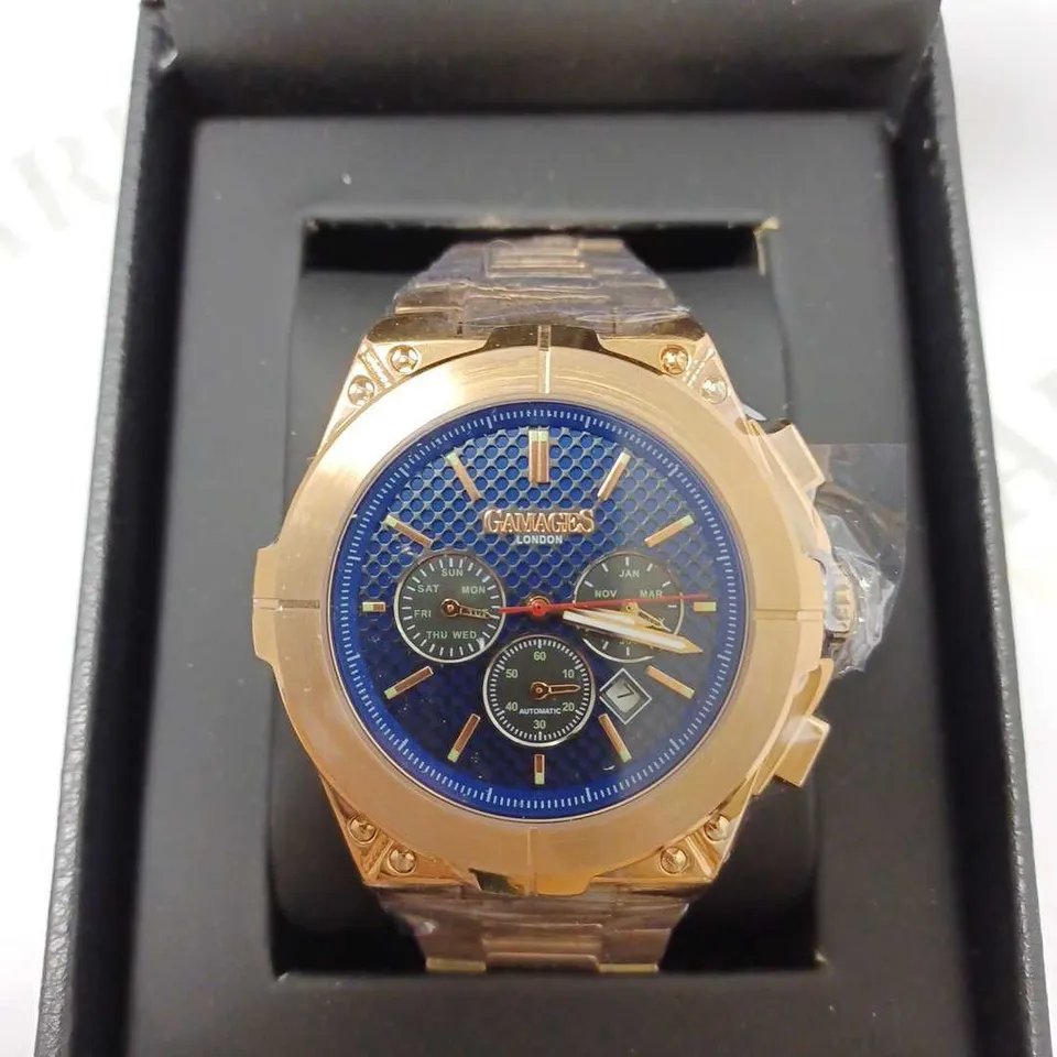 GAMAGES ENDURANCE SPORTS ROSE TRIPLE DATE DIAL AUTOMATIC BRACELET STRAP WRISTWATCH	