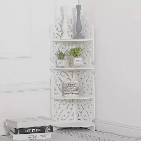 BOXED HOUSE ADDITIONS 4 TIER FREESTANDING FLORAL PATTERN BATHROOM CORNER WHITE 80CM (1 BOX)