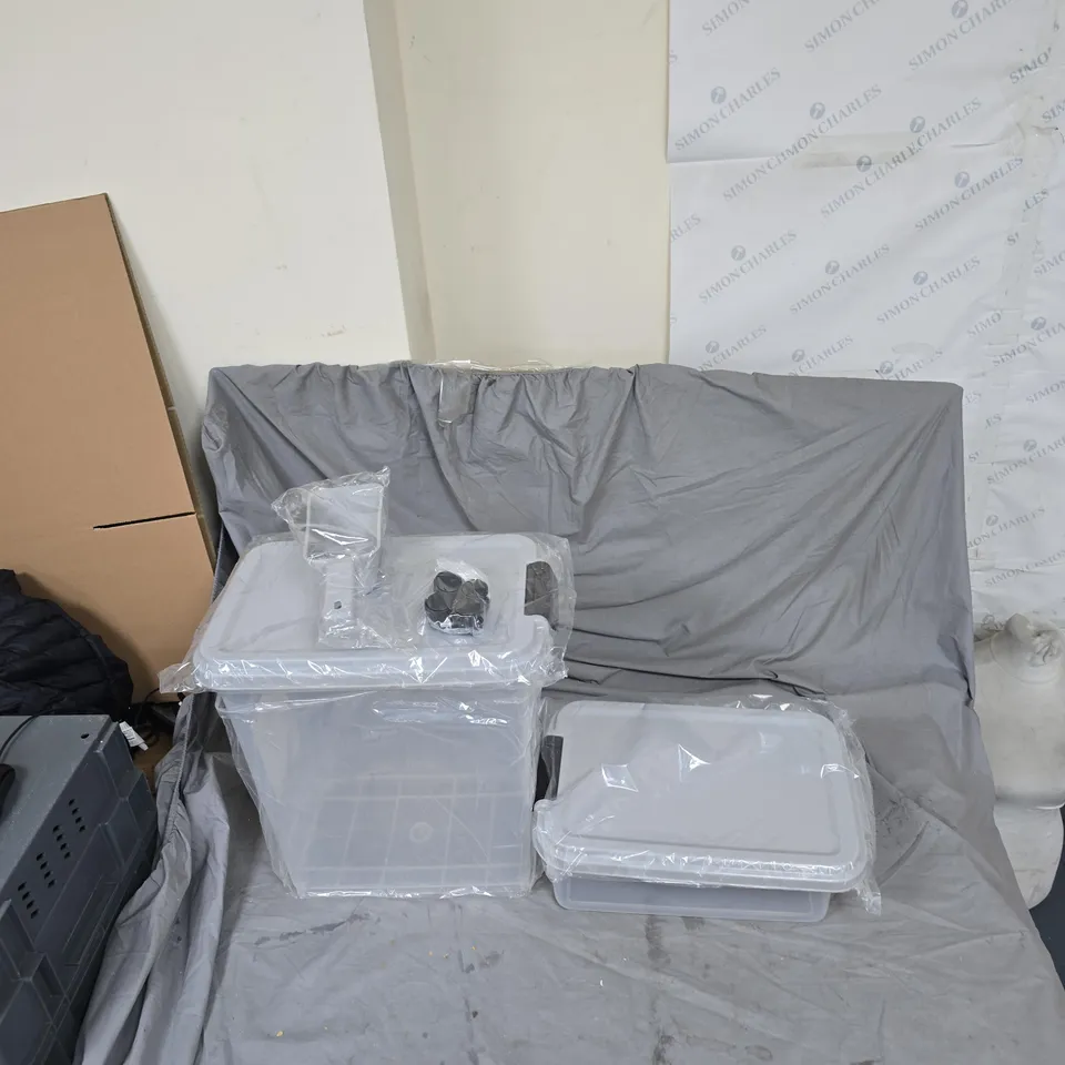 SET OF 2 GREY/TRANSPARENT PLASTIC STORAGE BOXES WITH LIDS