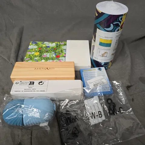 APPROXIMATELY 15 ASSORTED HOUSEHOLD ITEMS TO INCLUDE - NOTE CARDS , WALL SCREWS ,ETC