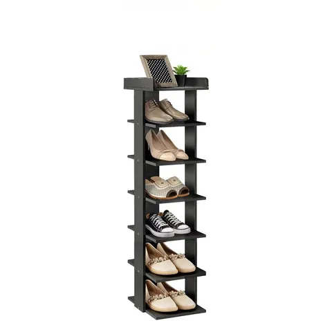 BOXED NEO BLACK 7 TIER WOODEN SHOE RACK SLIM