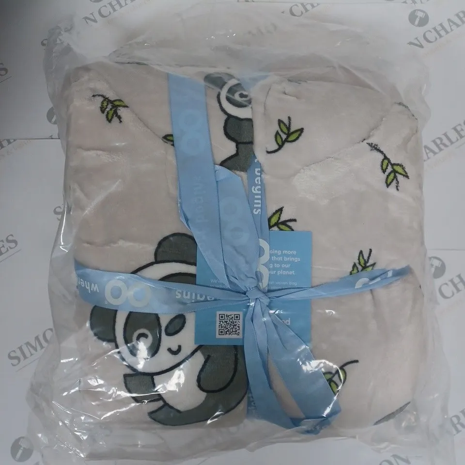 THE OODIE HOODED FLEECE LINED PANDA BLANKET IN WHITE