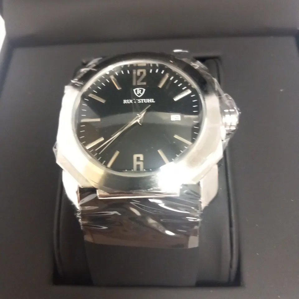 MEN’S RUCKSTUHL R180 WATCH – DATE FUNCTION – BLACK DIAL – CURVED SCRATCH RESISTANT CRYSTAL GLASS – RUBBER STRAP – RRP £505