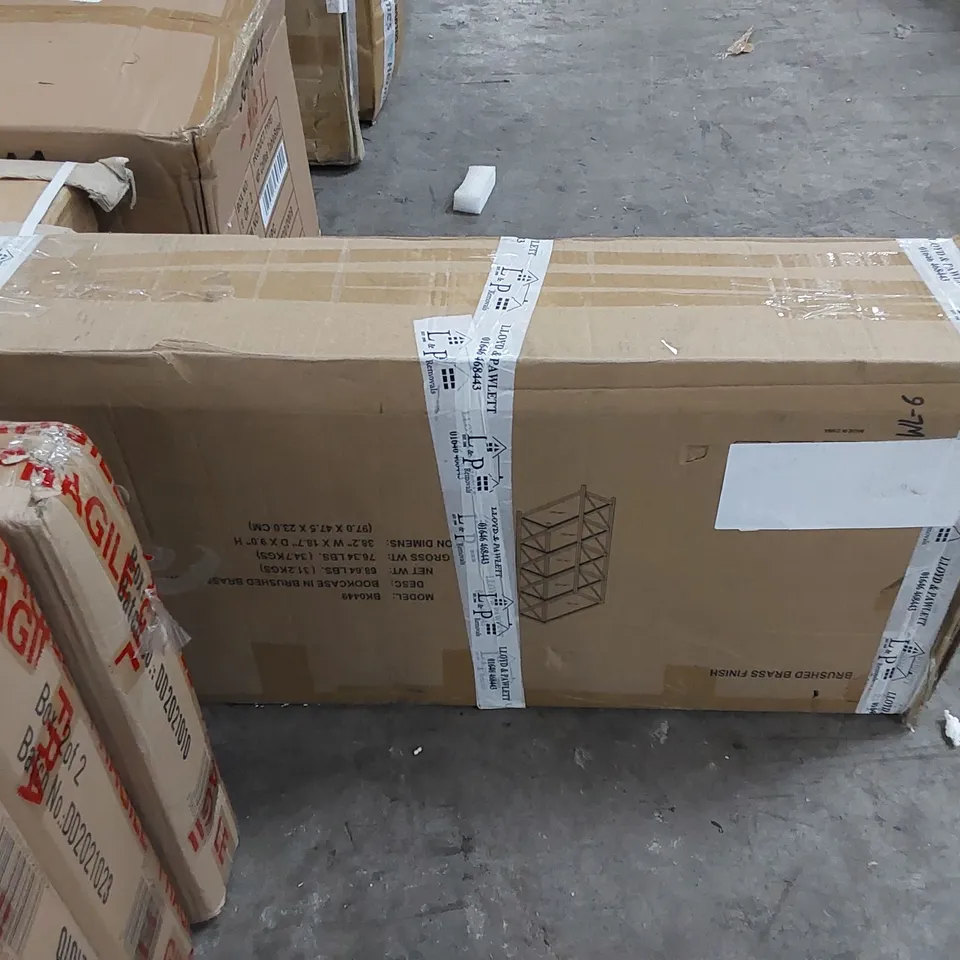 BOXED BOOKCASE IN BRUSHED BRASS (1 BOX)