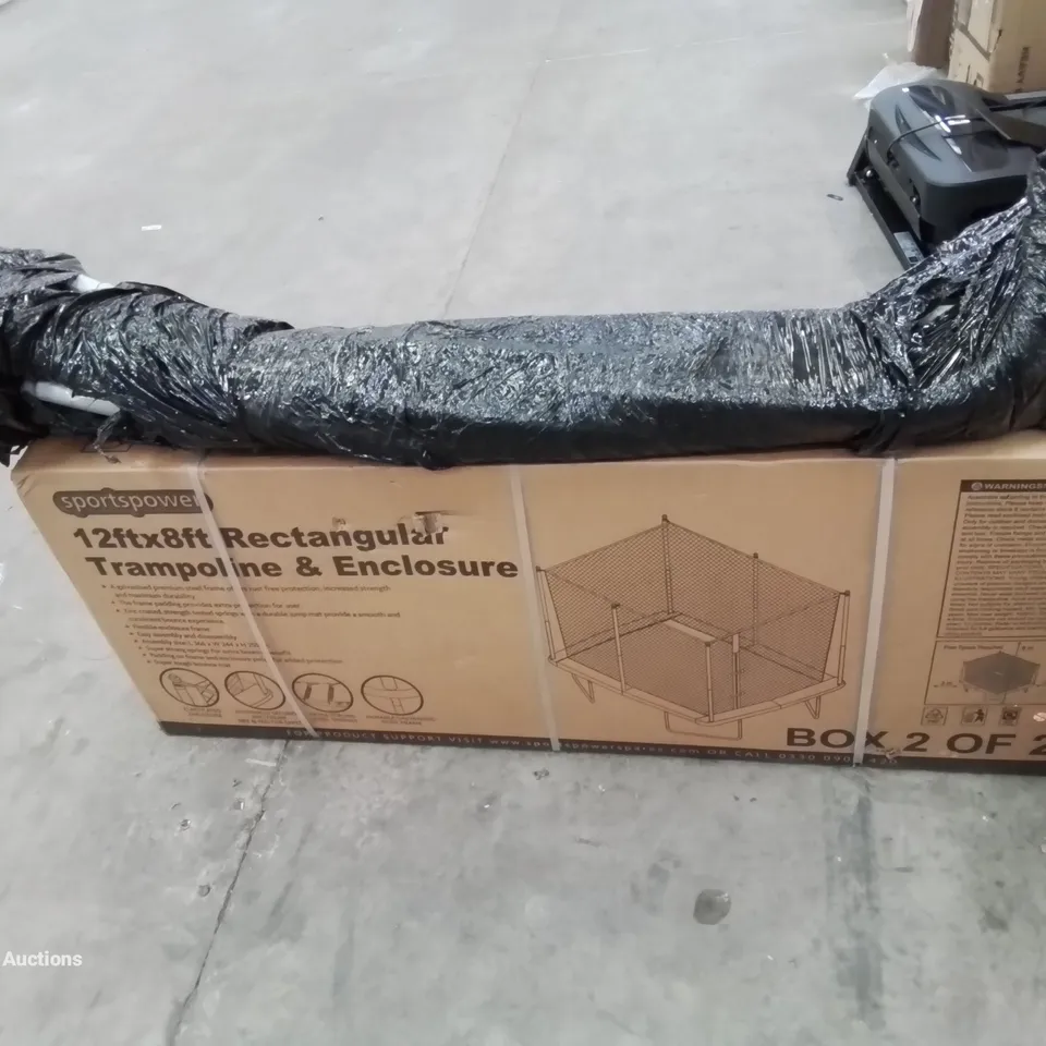 BOXED 12FT × 8FT BOUNCE PRO RECTANGULAR TRAMPOLINE & ENCLOSURE INCOMPLETE 1 BOX, BOX 2 OF 2 ONLY