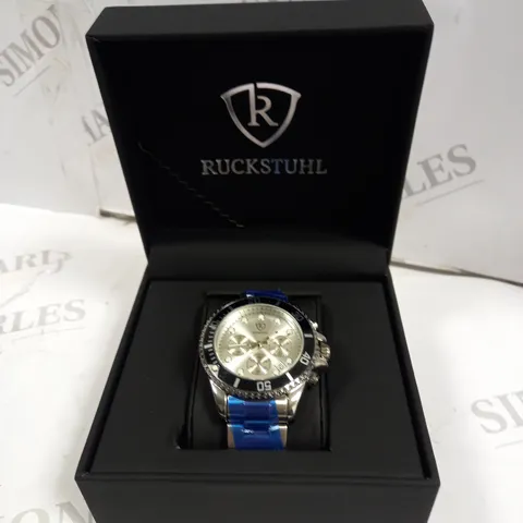 MENβS RUCKSTUHL R180 WATCH β DATE FUNCTION β SILVER COLOUR DIAL β CURVED SCRATCH RESISTANT CRYSTAL GLASS