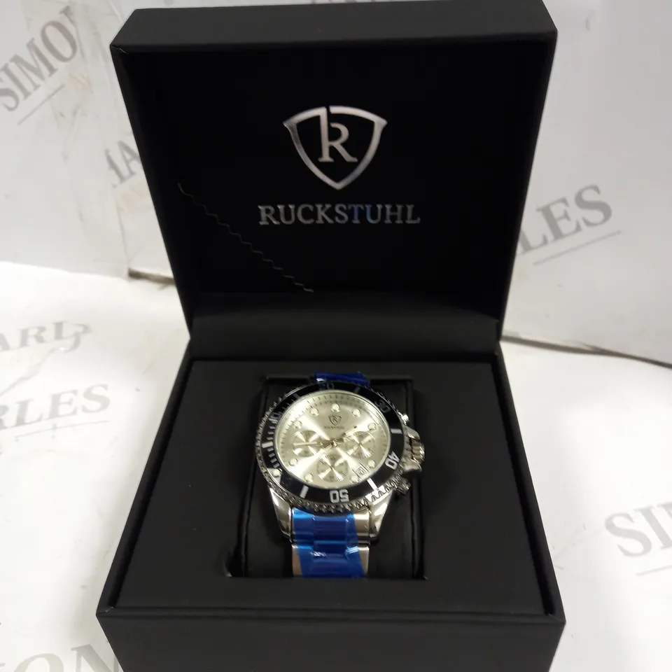 MEN’S RUCKSTUHL R180 WATCH – DATE FUNCTION – SILVER COLOUR DIAL – CURVED SCRATCH RESISTANT CRYSTAL GLASS