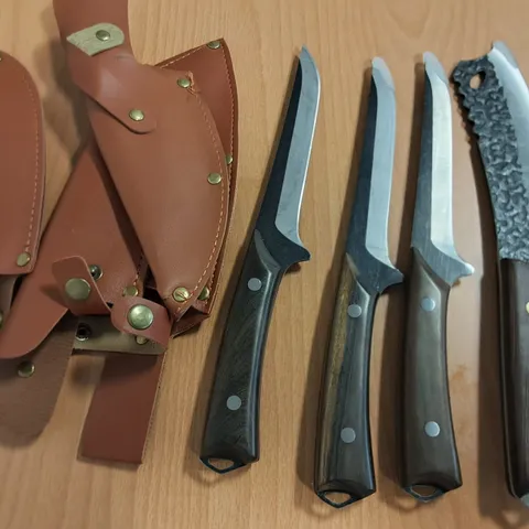 LOT OF 4 FULL TANG KNIFES WITH WOODEN HANDLES