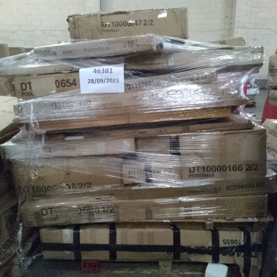 PALLET OF ASSORTED FLAT PACK DINING TABLE PARTS 