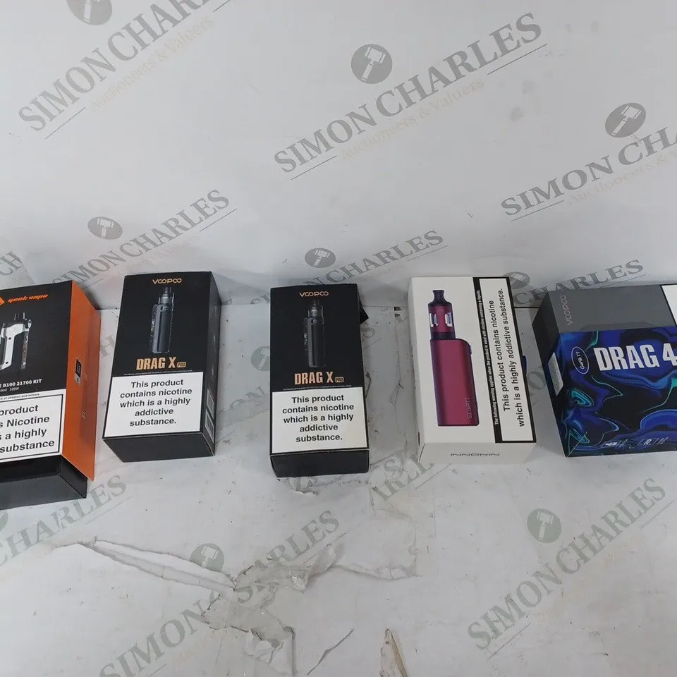LOT OF APPROXIMATELY 10 BOXED E-CIGARETTES TO INCLUDE GEEKVAPE L200, CALIBURN G2 POD, AND CALIBURN A3 POD ETC. 