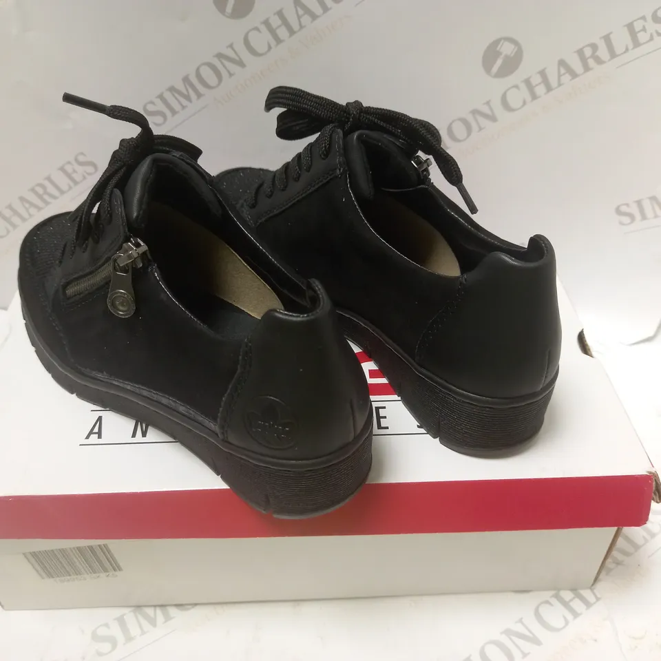 BOXED RIEKER BLACK WEDGE TRAINER - SIZE 7
