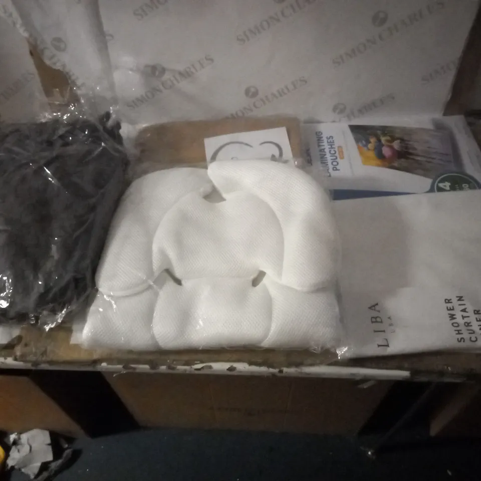 GROUP OF APPROX 10 ASSORTED ITEMS TO INCLUDE LAMINATING POUCHES, SHOWER CURTAIN, VINYL STICKERS ETC