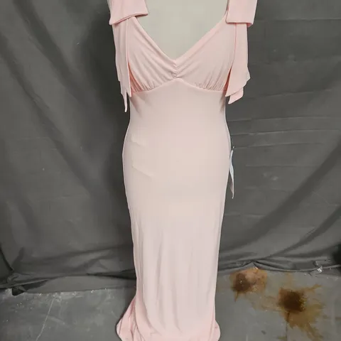 CLUB L EVANNA V-NECK MAXI DRESS WITH BOW STRAPS IN ROSE QUARTZ SIZE 10