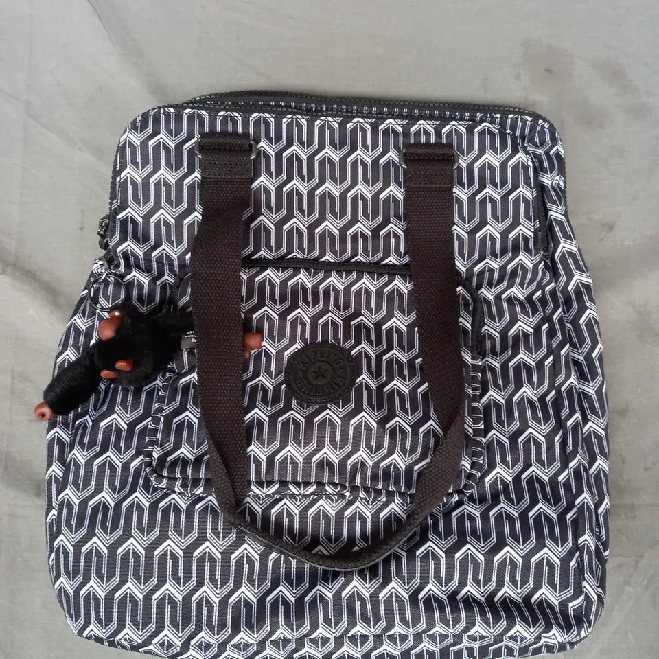 KIPLING CRAVALA TOTE BAG IN BLACK/WHITE GEOMETRIC PATTERN