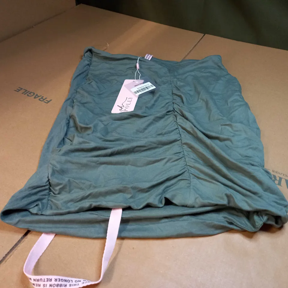 OHPOLLY GREEN RUCHED MINI DRESS - SIZE 16