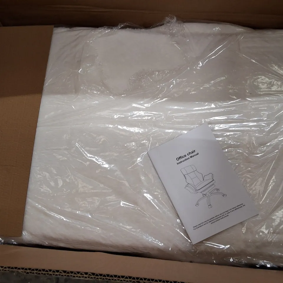 BOXED OFFICE CHAIR - WHITE FAUX FUR