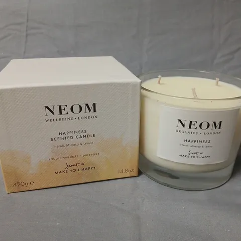 NEOM HAPPINESS SCENTED CANDLE – NEROLI, MIMOSA & LEMON (420 G / 14.8 OZ) – BOXED