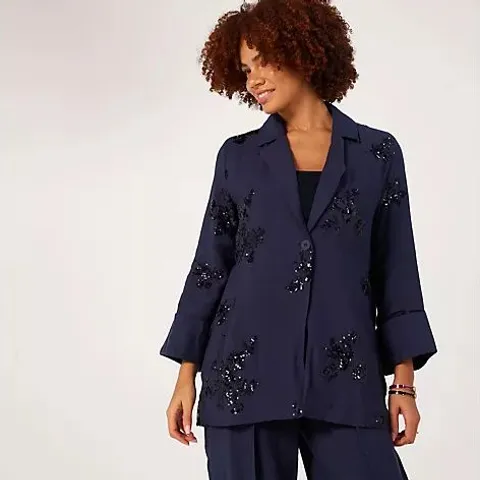 MARLAWYNNE COLLECTION EMBELLISHED SEQUIN BLAZER