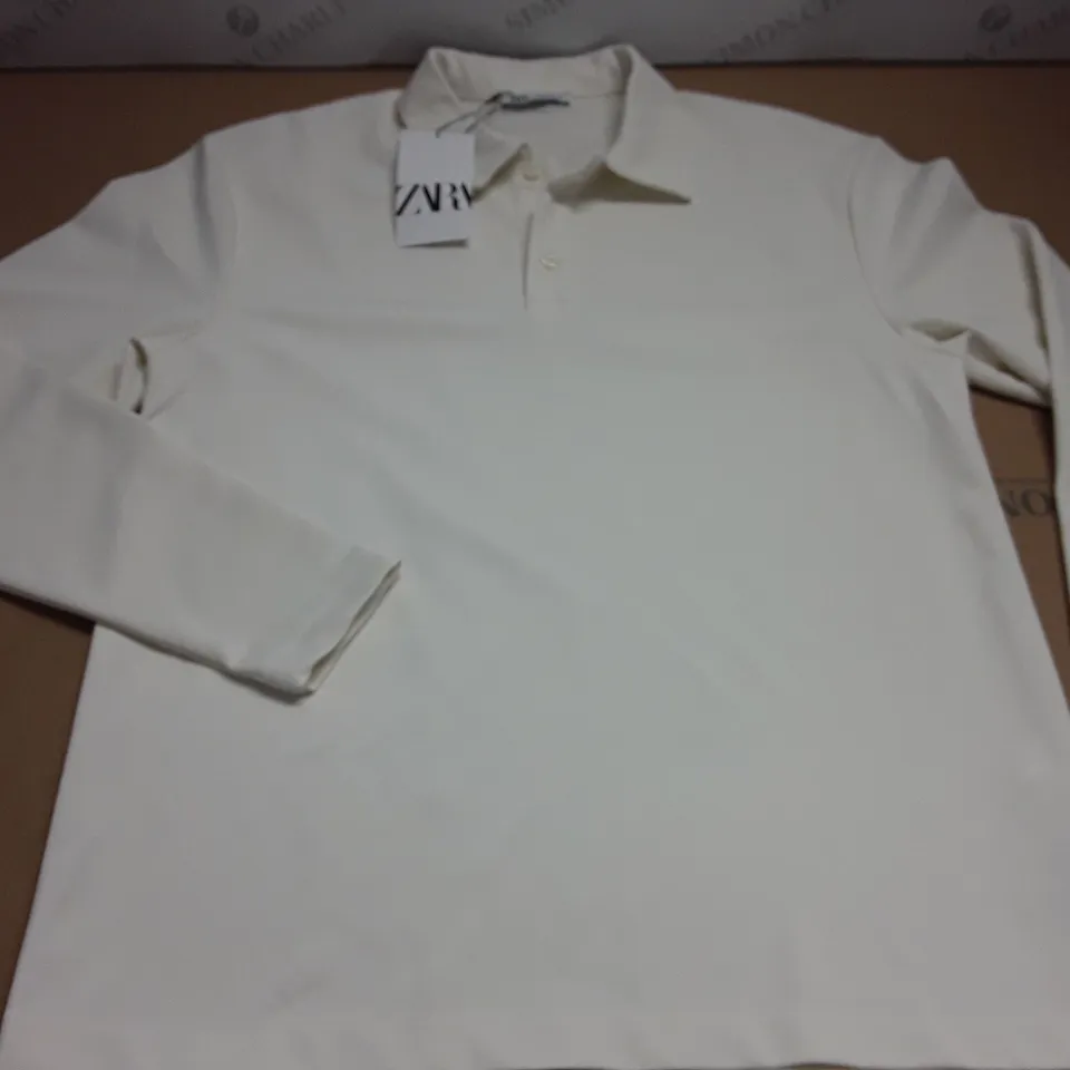 ZARA LONG SLEEVE CREAM POLO SHIRT - UK M