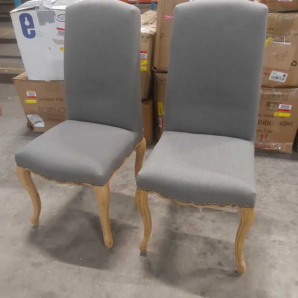 BOXED KETTLE INTERIORS DESIGNER GREY FABRIC UPHOLSTERED DINING CHAIRS WITH WOODEN LEGS (1 BOX)